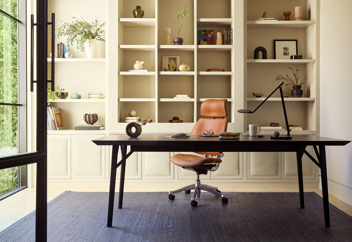Freedom Headrest in Leather textile in a home office setting.