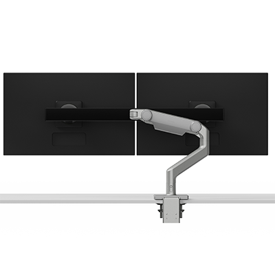 M8 Pro Dual Monitor Arm, Crossbar, Angled/Dynamic Links, Grey 100x100mm VESA